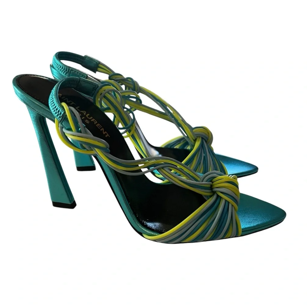 Saint Laurent Pool 105  Multi Strap High Heel Slingback Sandals EU 37.5  US 7.5 - Picture 5 of 11